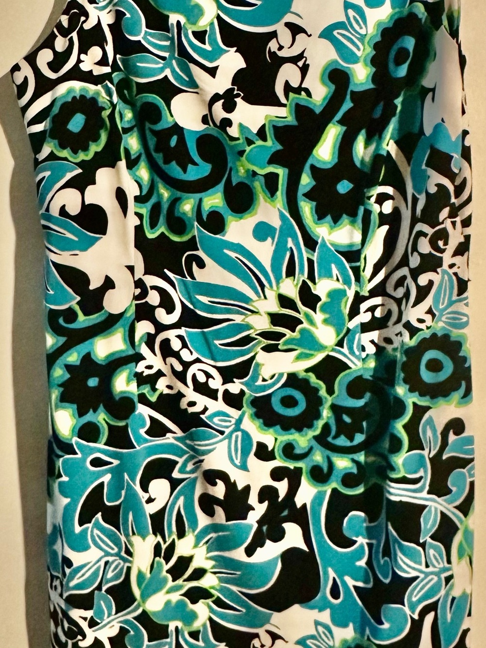 Perceptions Teal Black White Floral Sheath Dress